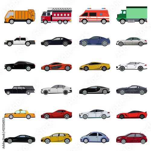 super car flat set icon
