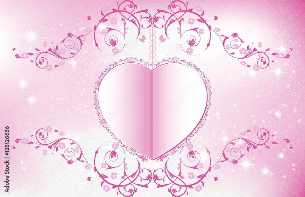 Pink floral decorative background; can be used as a greeting wedding invitation card, love postcard, or any other occasion. Print colors used. Copy Space for your own text. Pink floral decorative background; can be used as a greeting wedding invitation card, love postcard, or any other occasion. Print colors used. Copy Space for your own text.