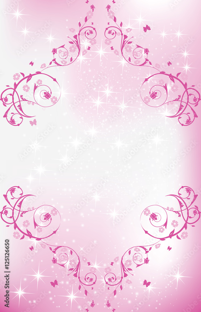 Pink floral decorative background; can be used as a greeting wedding invitation card, love postcard, or any other occasion. Print colors used. Copy Space for your own text.