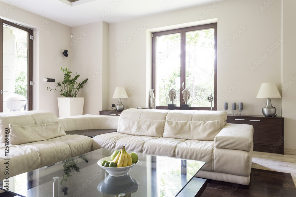 Fototapeta premium Living room with large corner sofa