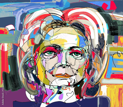 original abstract digital painting of woman face