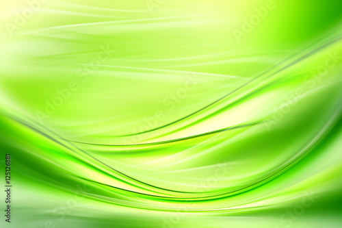 Abstract background powerful effect lighting. Green blurred color waves design. Glowing template for your creative graphics.