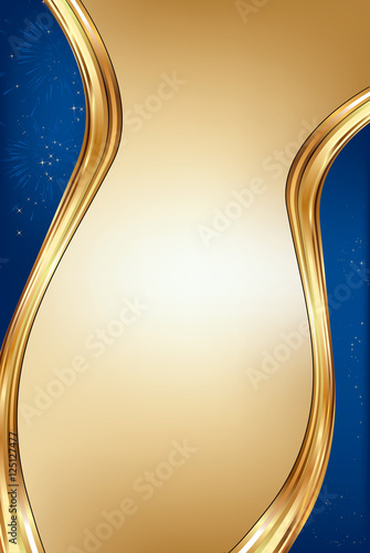 Golden Blue background, also for print. Elegant golden blue card for any occasion, like celebration of a birthday, wedding, party invitation, or for winter holiday celebration.