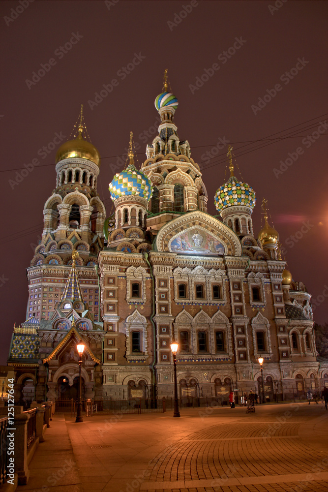 night view of Savior on Blood St Petersburg Russia