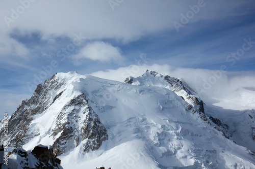 Snow-covered peak of Mont Blanc from the observation deck Aiguille du Midi, Chamonix, France