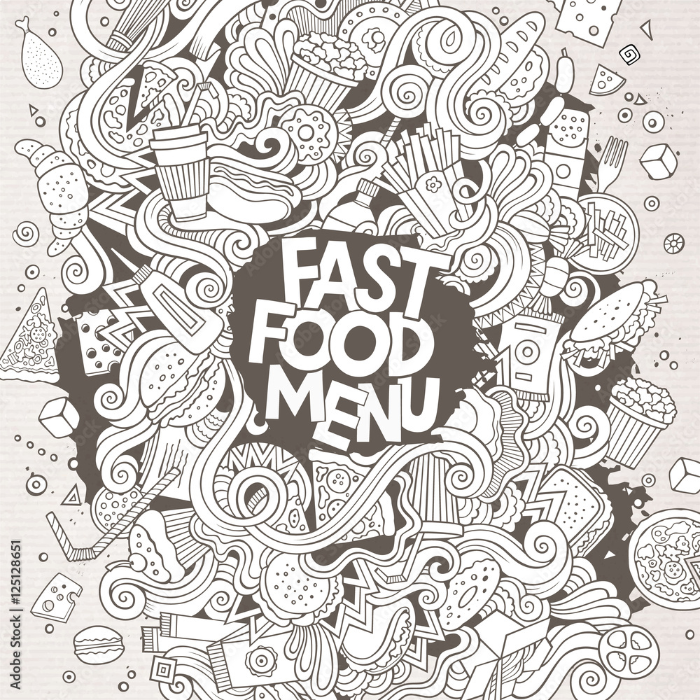 Cartoon cute doodles hand drawn Fastfood illustration