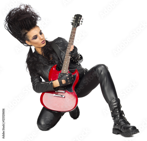 Rock musician woman isolated