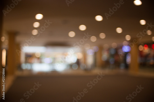 Blurred image of shopping mall background with bokeh.