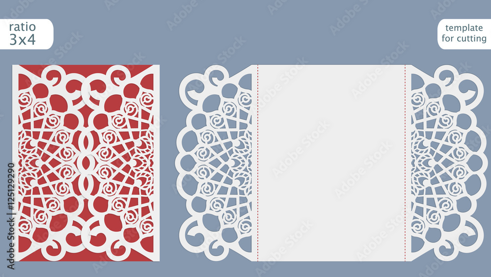 Laser cut wedding invitation card template vector. Die cut paper card
