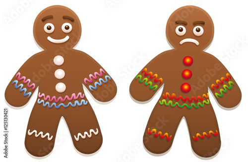 Gingerbread man - one is happy, the other is angry.
