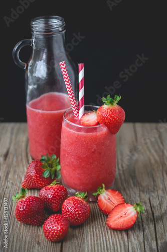 Strawberry Slush on Wood  Summer Drink   Fresh Drink