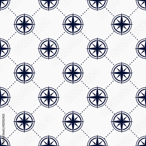 Maritime mood pattern, Seamless nautical pattern with icons, roses of wind, monochrome repeating background