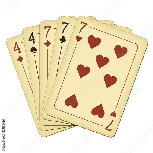 Full house - vintage playing cards vector illustration
