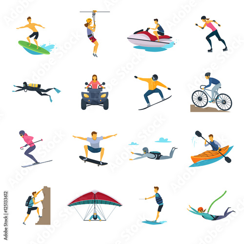 Extreme Sport Activities Flat Icons Collection 