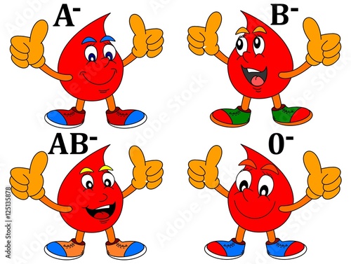 Smiling drop of blood with thumbs-up by blood groups - vector eps