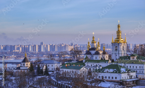 Panoramic view on Kiev Pechersk Lavra Monastery in winter