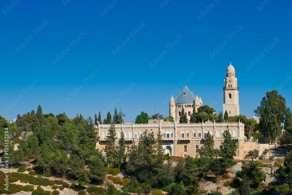 View of Church of Dormition on Mount Zion, Jerusalem, Israel