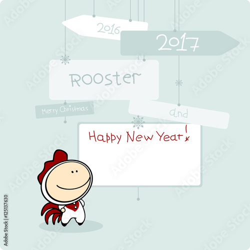 Merry Christmas and Happy New Year card with Rooster