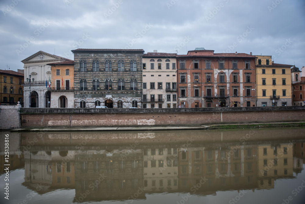 PISA, ITALY- OCTOBER 22 ,2016 Architecture of Pisa city with tra
