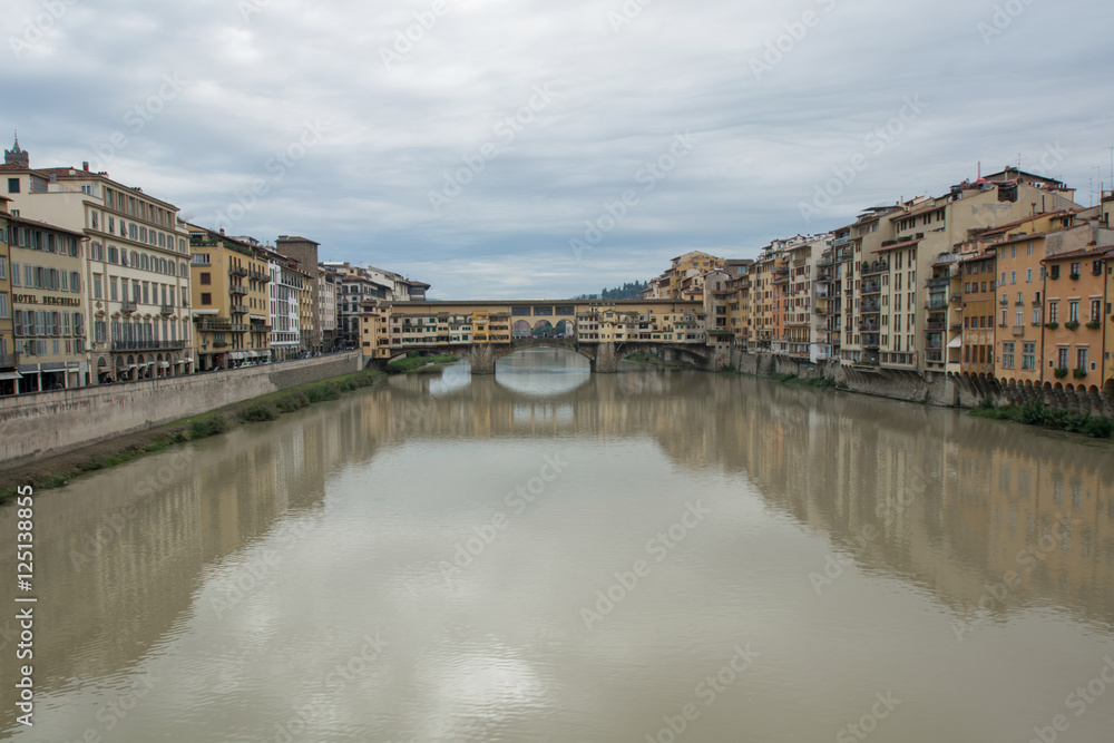 FLORENCE, ITALY- OCTOBER 23 ,2016: View of medieval stone bridge