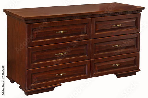 Classic wooden chest drawer isolated on white