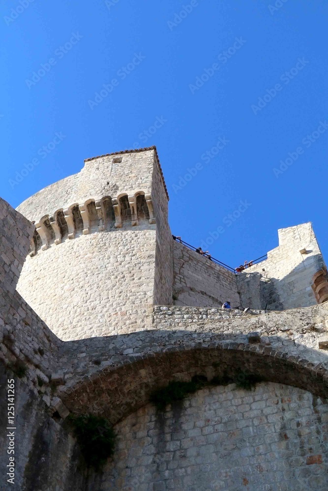 Minceta Tower - highest point of Dubrovnik City Walls. Dubrovnik is popular touristic destination and UNESCO World Heritage Site. 