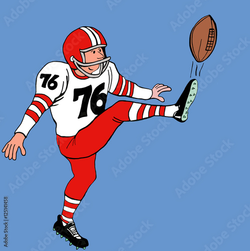Color illustration of a punter kicking a football. photo