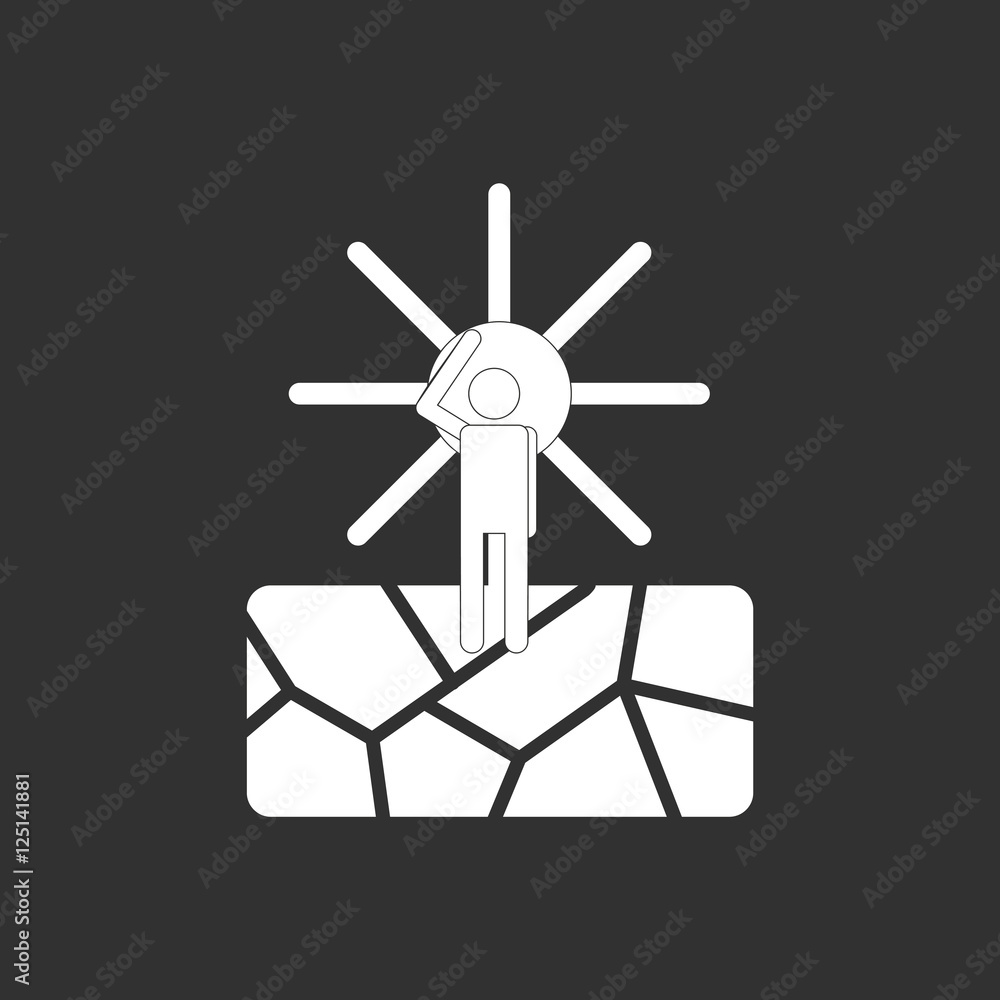 black and white Vector illustration in flat design of cracked earth and hot sun