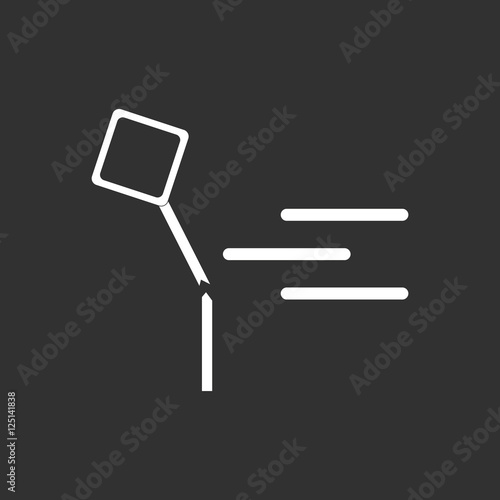 black and white Vector illustration in flat design of road sign broken by storm