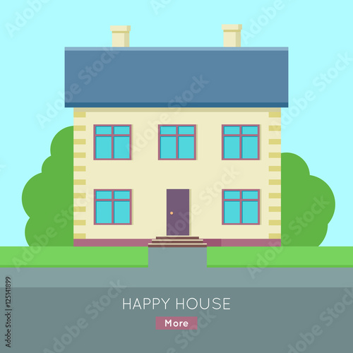 Happy House Vector Web Banner in Flat Design. © robu_s