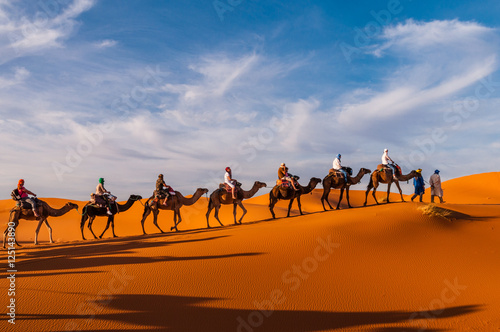 Karawane in den Dünen der Sahara bei Merzouga (Erg Chebbi); Marokko photo