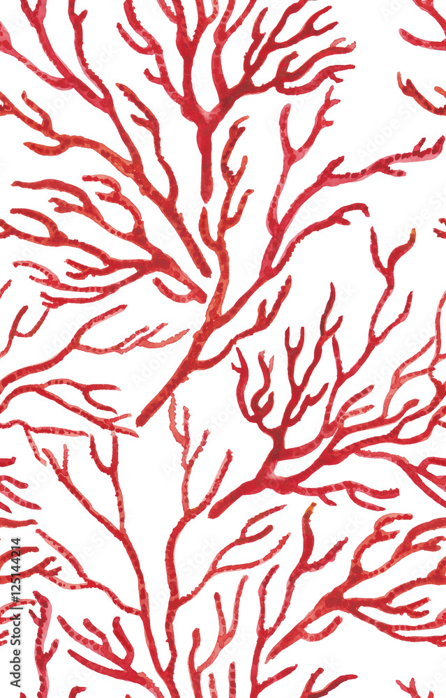 Obraz premium Watercolor painting Seamless sea Coral Print Pattern on white background.