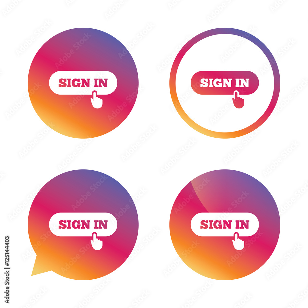 Sign in with hand pointer icon. Login symbol. Sign in with hand pointer icon. Login symbol.