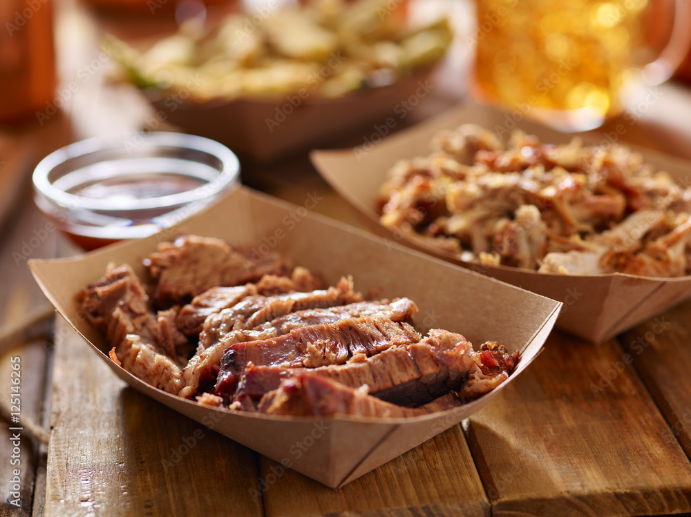 Fototapeta premium smoked barbecue beef brisket in container