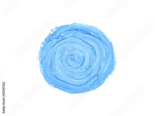 Bright blue color sample smeared on white wall. Interior material design.