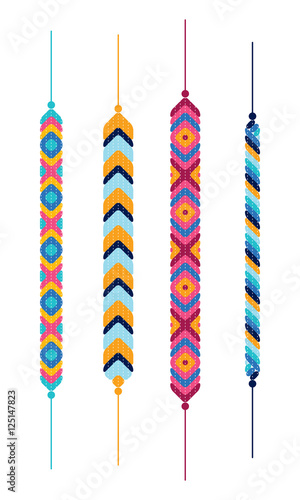 Set of friendship hippy bracelets. Multicolor vector illustration