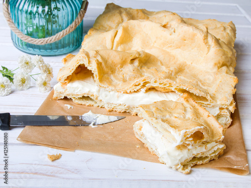 Delicious Polish cake with creme, called Karpatka photo