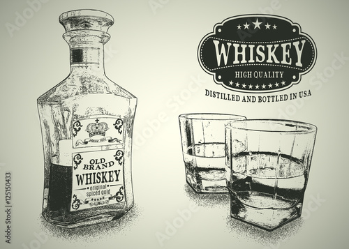 Stemware and bottle with whiskey