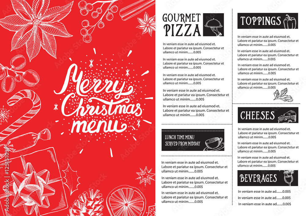 Christmas party invitation, food menu restaurant. Christmas party invitation, food menu restaurant.