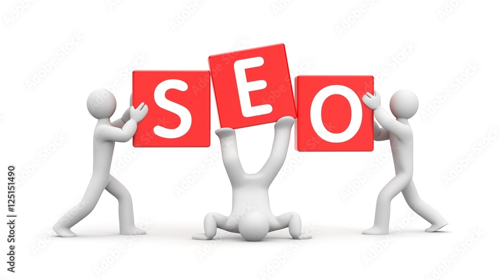 3d people and word SEO. Improvisation on SEO. 3d illustration 3d people and word SEO. Improvisation on SEO. 3d illustration