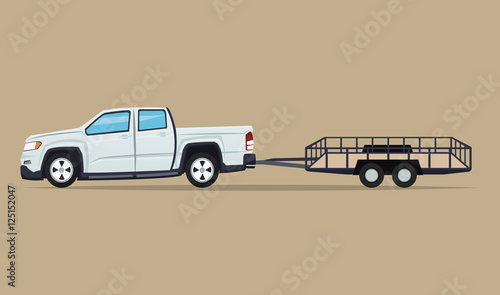 Pickup with trailer icon. Vehicle transportation travel and trip theme. Colorful design. Vector illustration