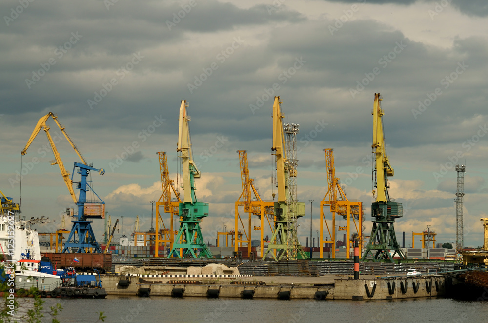 Tower cranes at the port.