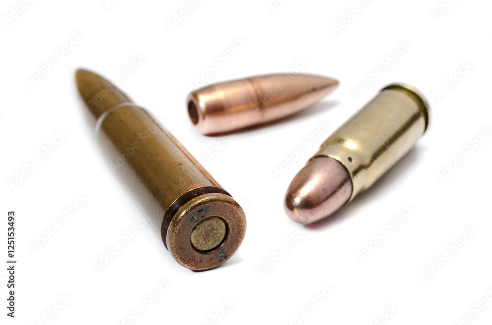 Cartridges and bullets for assault rifle of 7.62 caliber closeup Cartridges and bullets for assault rifle of 7.62 caliber closeup