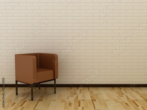 Modern interior minimalistic space with arm chair. 3d render
