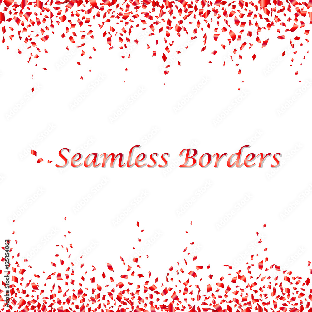 Obraz premium Seamless red confetti borders on white background. Vector illustration.