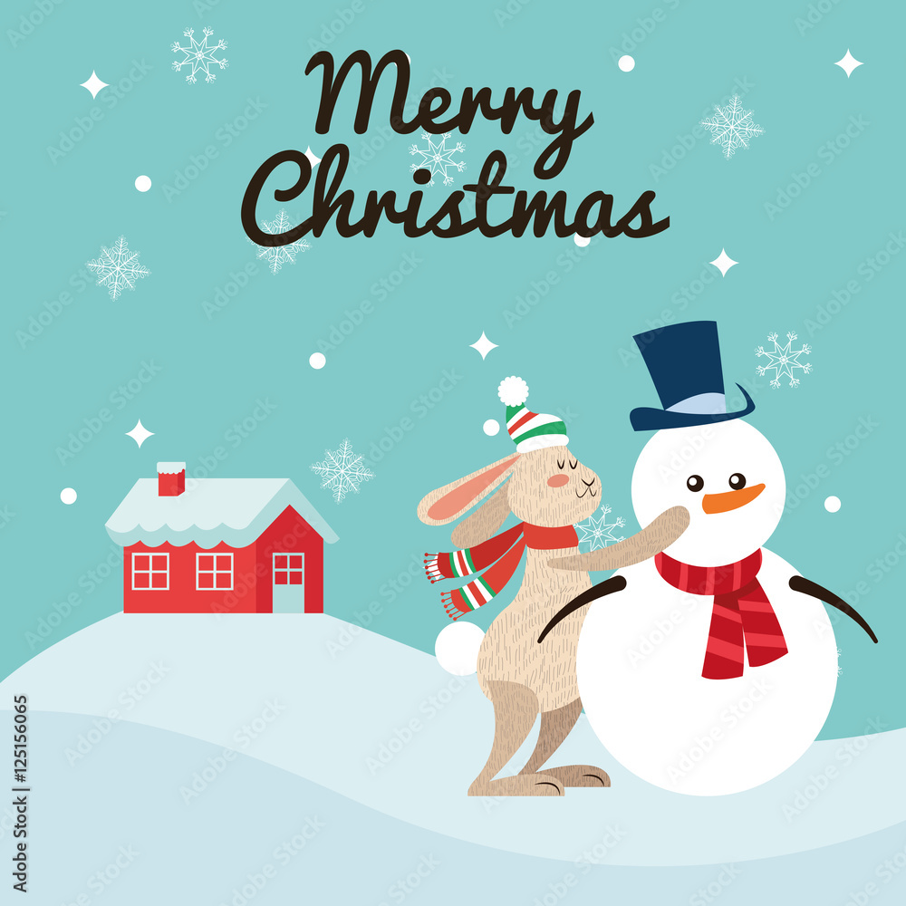 Rabbit and snowman cartoon icon. Christmas season card decoration and celebration theme. Colorful design. Vector illustration Rabbit and snowman cartoon icon. Christmas season card decoration and celebration theme. Colorful design. Vector illustration