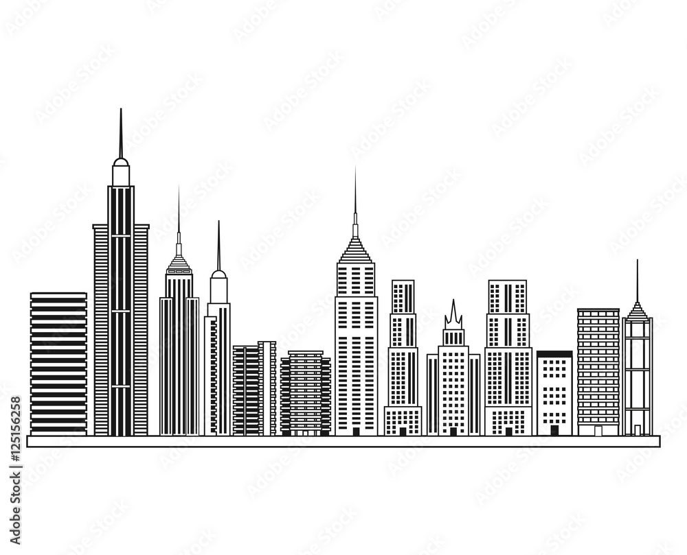 Buildings icon. Big city architecture and urban theme. Black and white design. Vector illustration