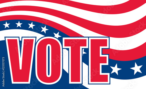 Vote Design is an illustration of a design to encourage people to go out and vote on election day. Includes colors similar to the stars and stripes of the U.S.A. flag and text.