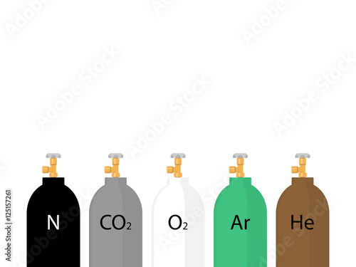 Gas cylinders in different colors. Flat design style