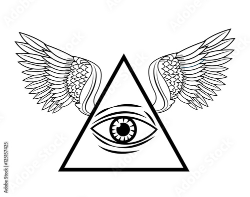 Eye of providence with wings icon. Tattoo art urban style and culture theme. Vector illustration